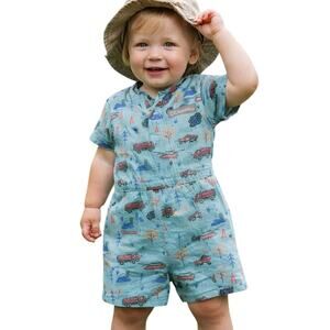 Columbia Baby 2T Romper Forest Love Print Blue Cotton Short Sleeve